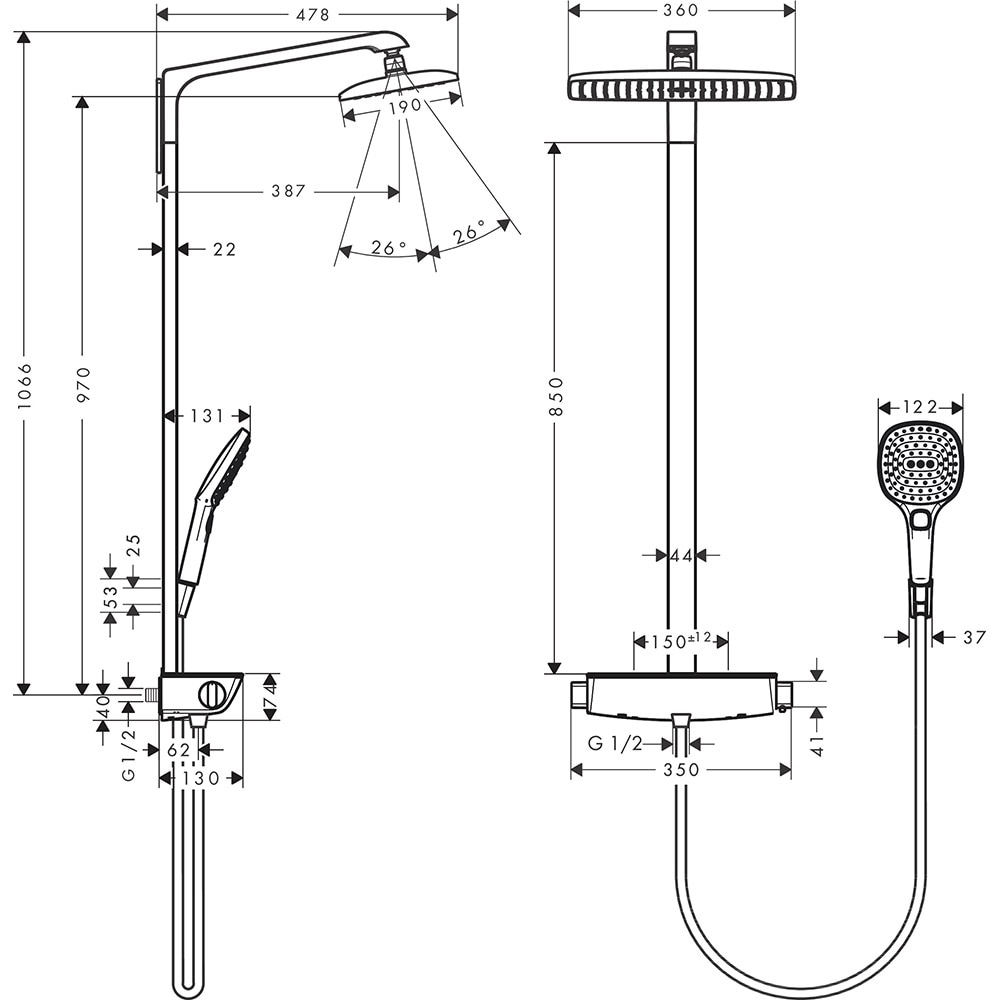 Sistem dus HANSGROHE Raindance E 360 27112000, termostat, 1 functie, crom