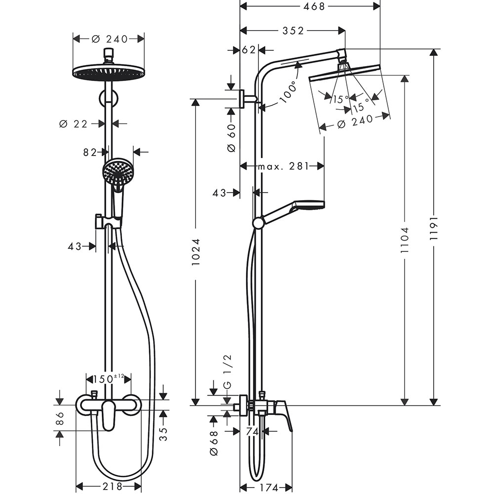 Sistem dus HANSGROHE Crometta S 240 27269000, 1 functie, crom