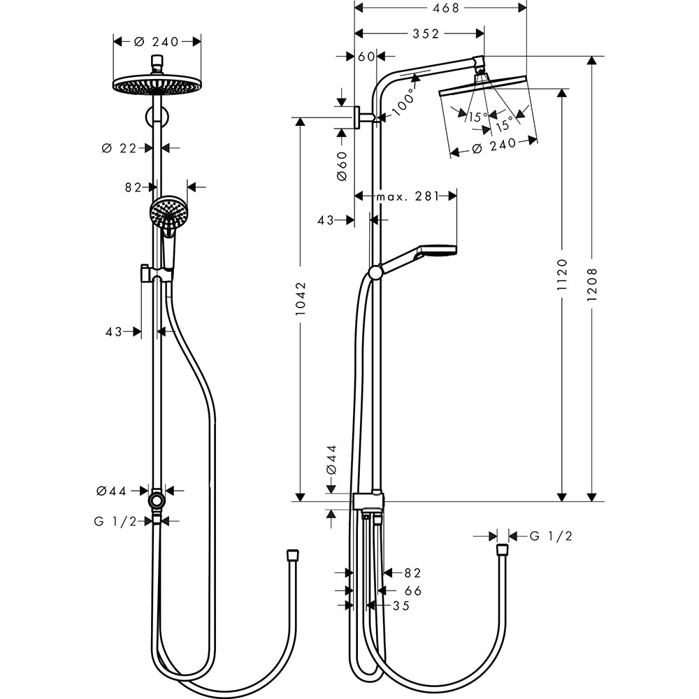 Sistem dus HANSGROHE Crometta S 240 27270000, 1 functie, crom