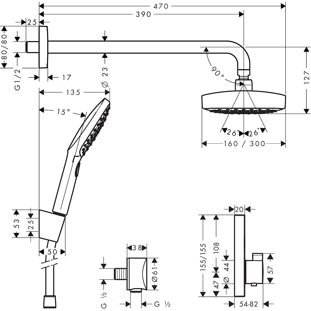 Sistem dus HANSGROHE Raindance Select E 300 27296000, termostat, 1 functie, crom