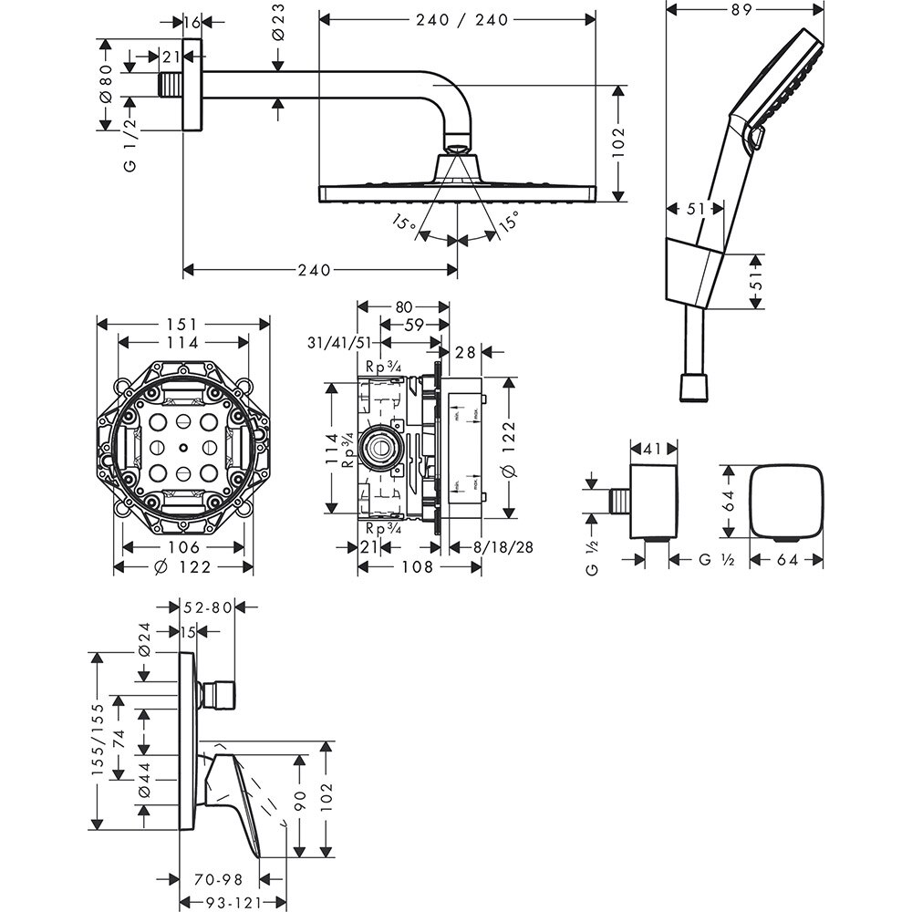 Sistem dus HANSGROHE Crometta E 240 27957000, 1 functie, crom