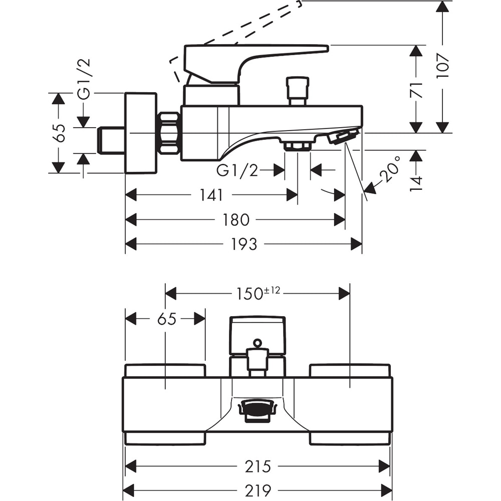 Baterie cada-dus HANSGROHE Metropol 32540000, alama sanitara, crom