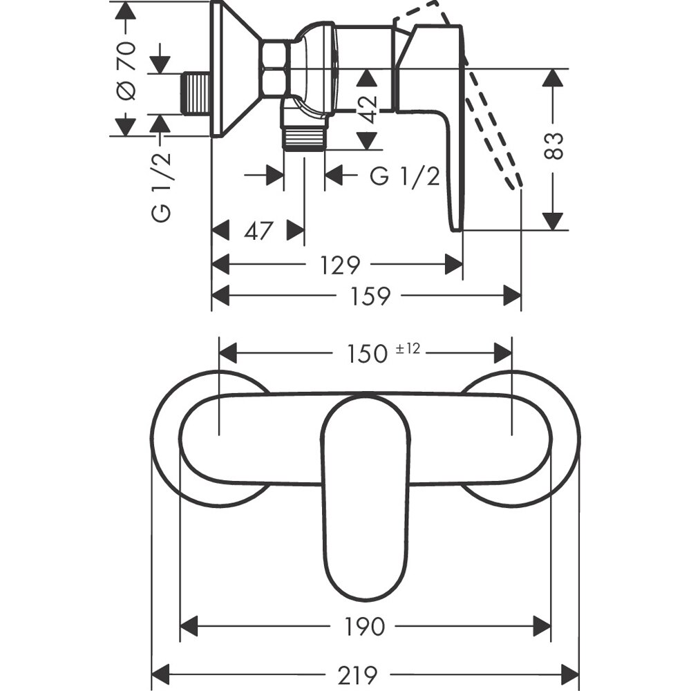 Baterie dus HANSGROHE Vernis Blend 71640670, alama sanitara, negru