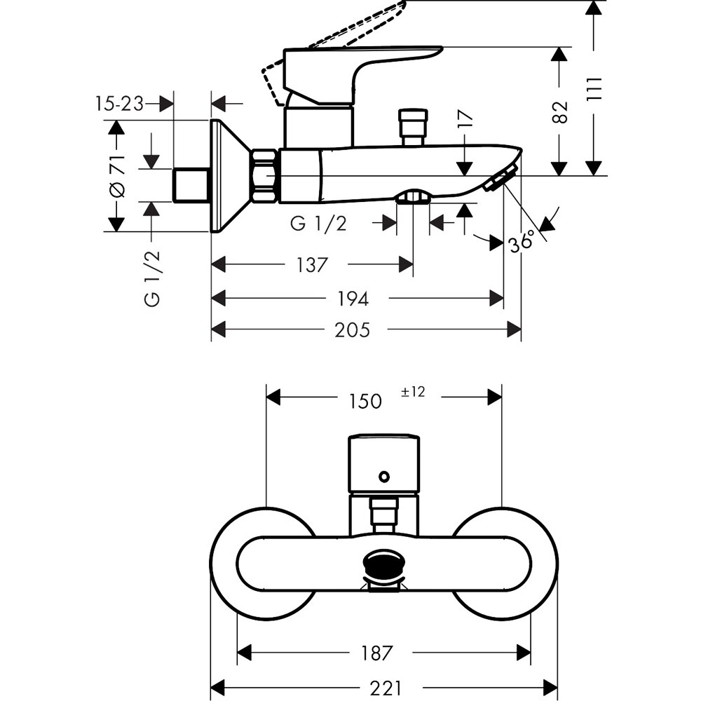 Baterie cada-dus HANSGROHE Talis E 71740670, alama sanitara, negru