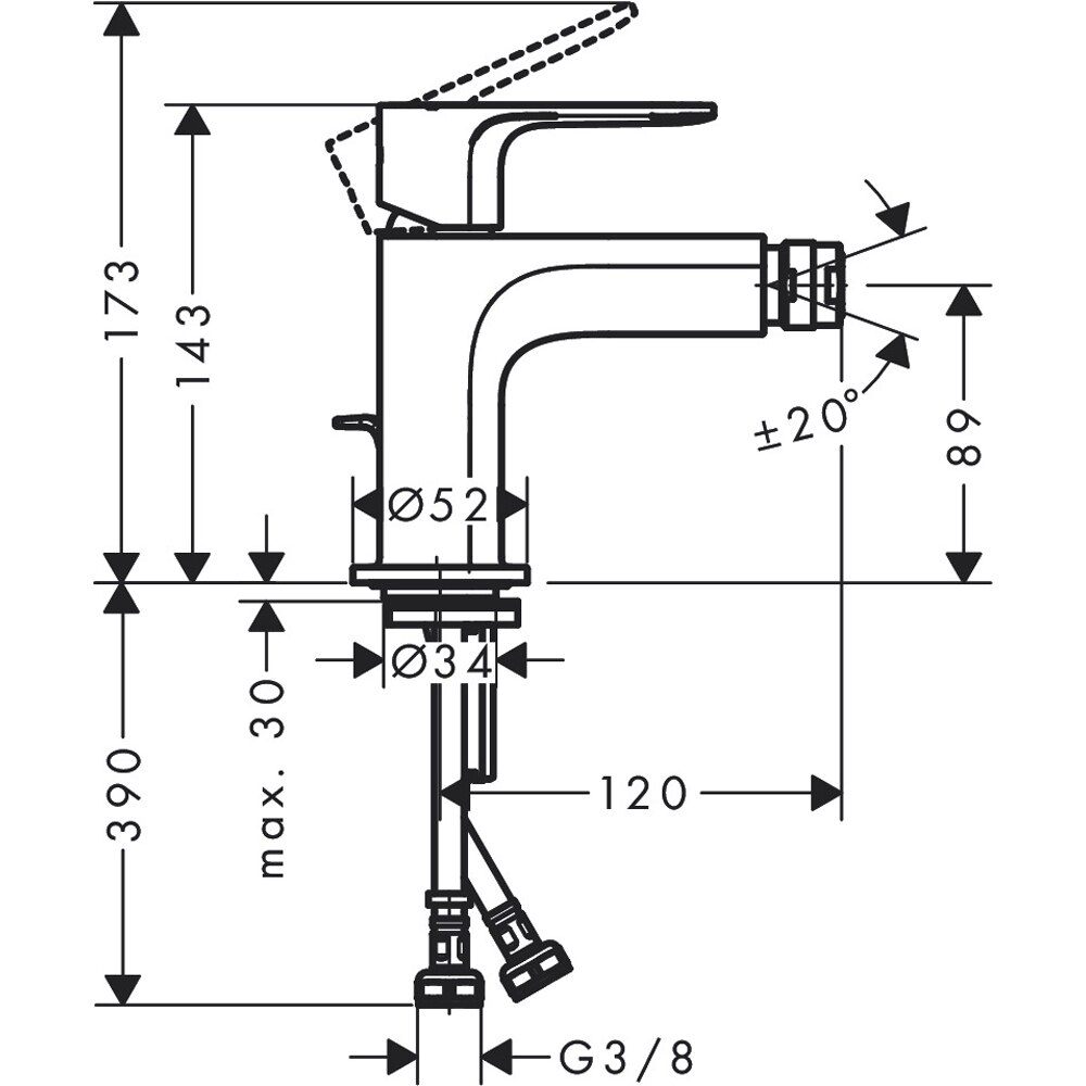 Baterie bideu HANSGROHE Rebris 72210000, marimea S, alama sanitara, crom