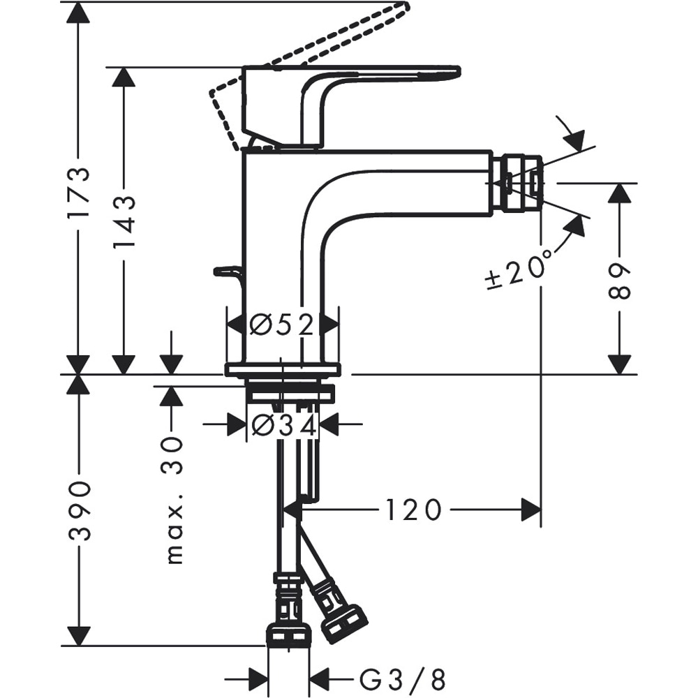 Baterie bideu HANSGROHE Rebris E 72211000, alama sanitara, crom