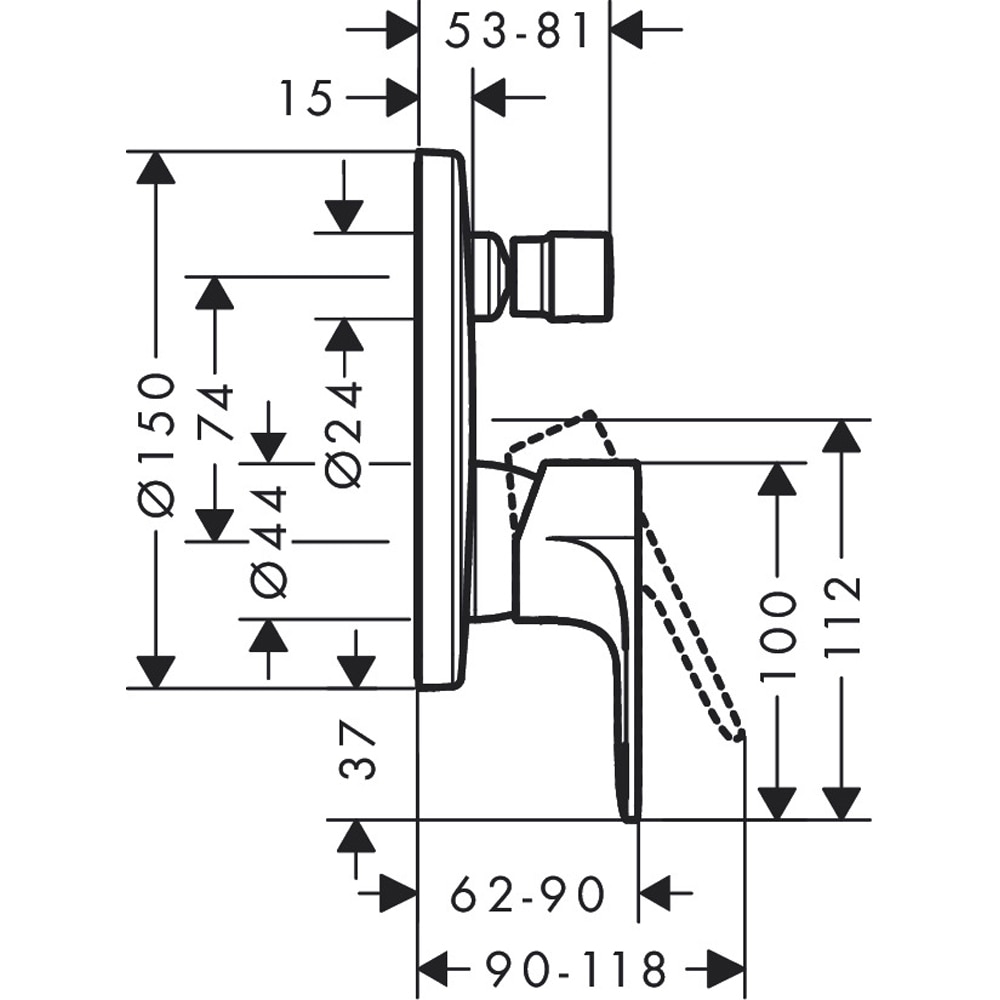Baterie dus HANSGROHE Rebris E 72468000, alama sanitara, crom