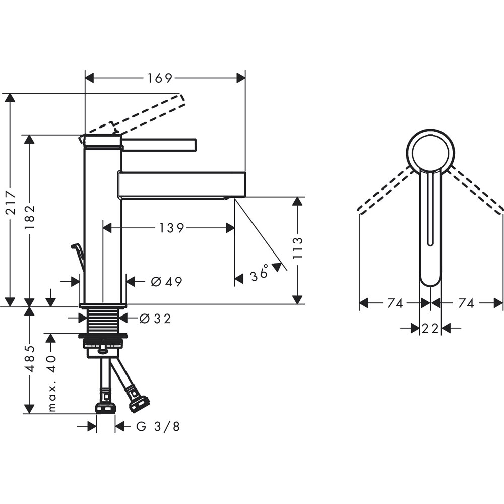 Baterie lavoar HANSGROHE Finoris 110 76020000, alama sanitara, crom