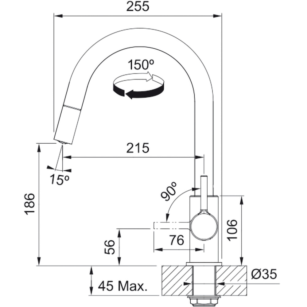 Baterie bucatarie FRANKE Lina, dus extractibil, alama, argintiu