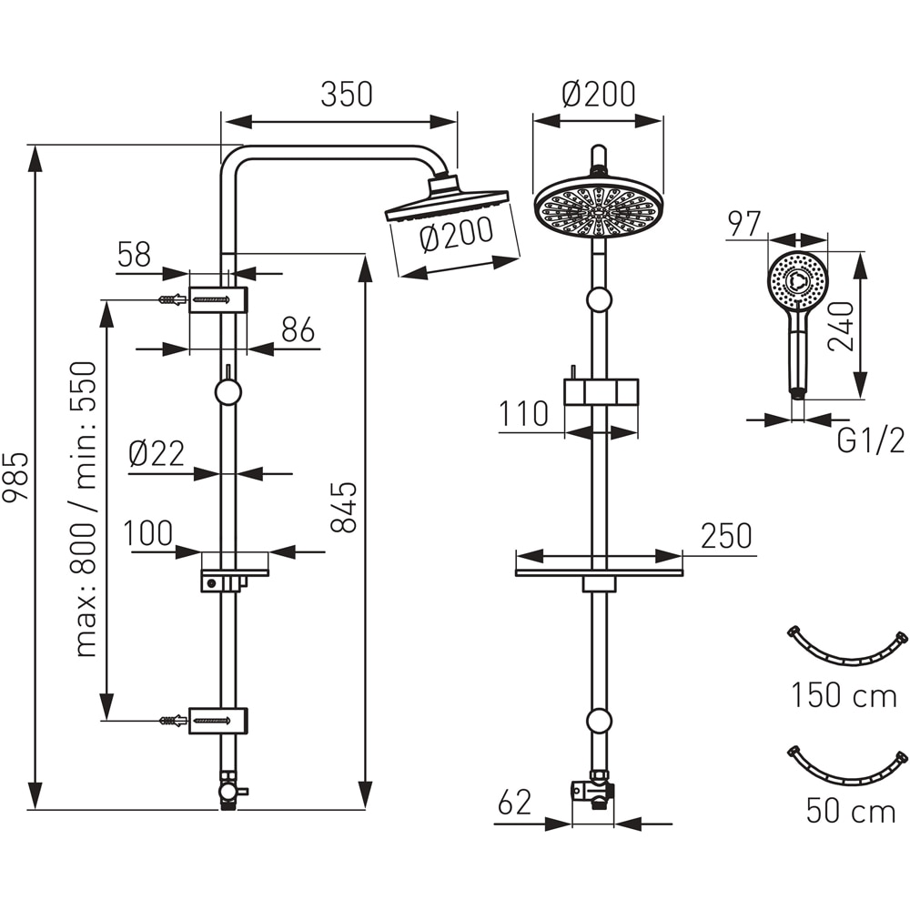 Sistem dus FERRO Rondo Lux NP23, 3 functii, argintiu