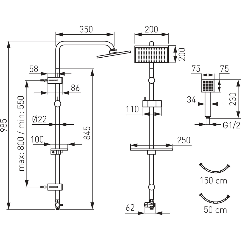 Sistem dus FERRO Squerto Lux NP24, 1 functie, argintiu