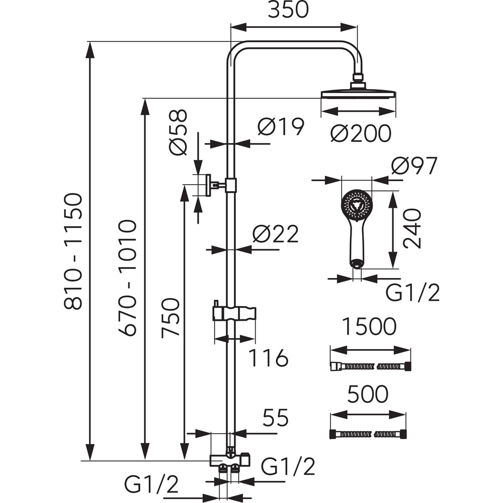 Sistem dus FERRO Cava NP55, 3 functii, argintiu