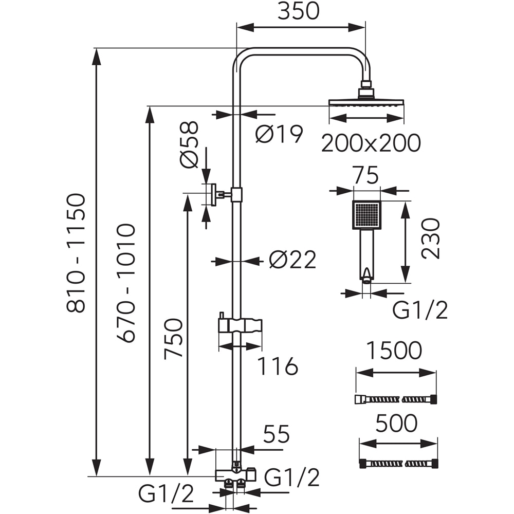 Sistem dus FERRO Cava Square NP56, 1 functie, argintiu