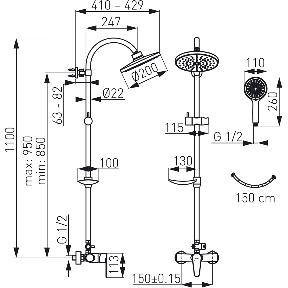 Sistem dus FERRO Algeo NP71-BAG7U, 3 functii, argintiu
