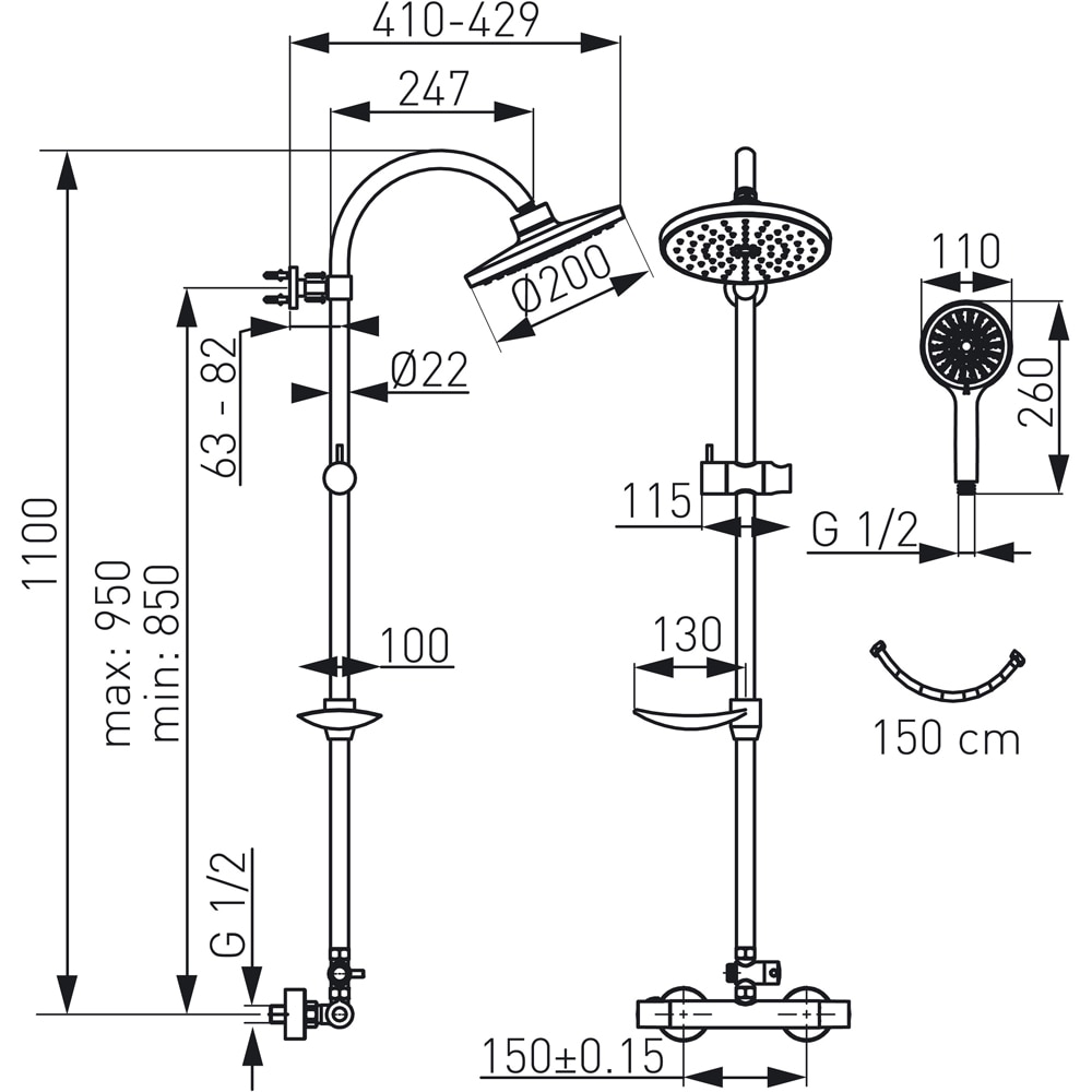 Sistem dus FERRO Simone NP-TR-SI01, termostat, 3 functii, argintiu