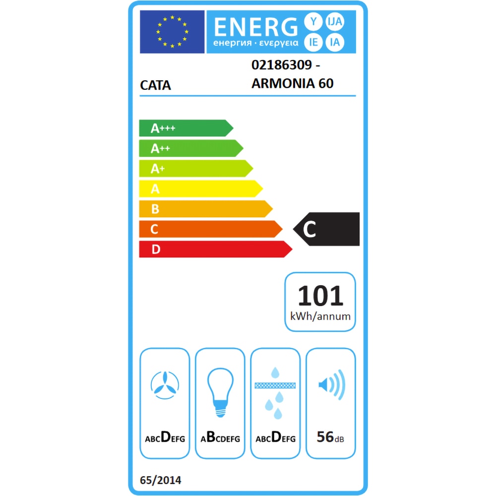Hota incorporabila CATA Armonia 60 X, 1 motor, 645 m3/h, L 60 cm, inox