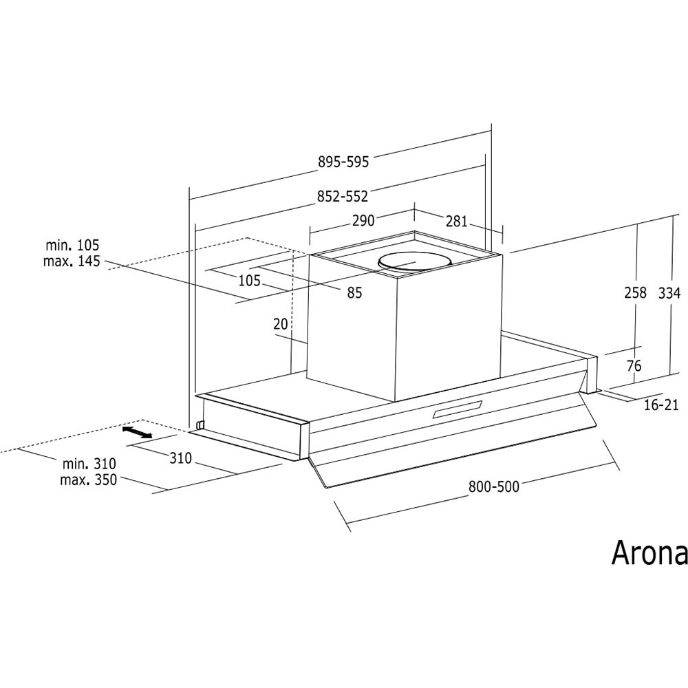 Hota incorporabila CATA Arona 60 BK, 1 motor, 766 m3/h, L 60 cm, negru
