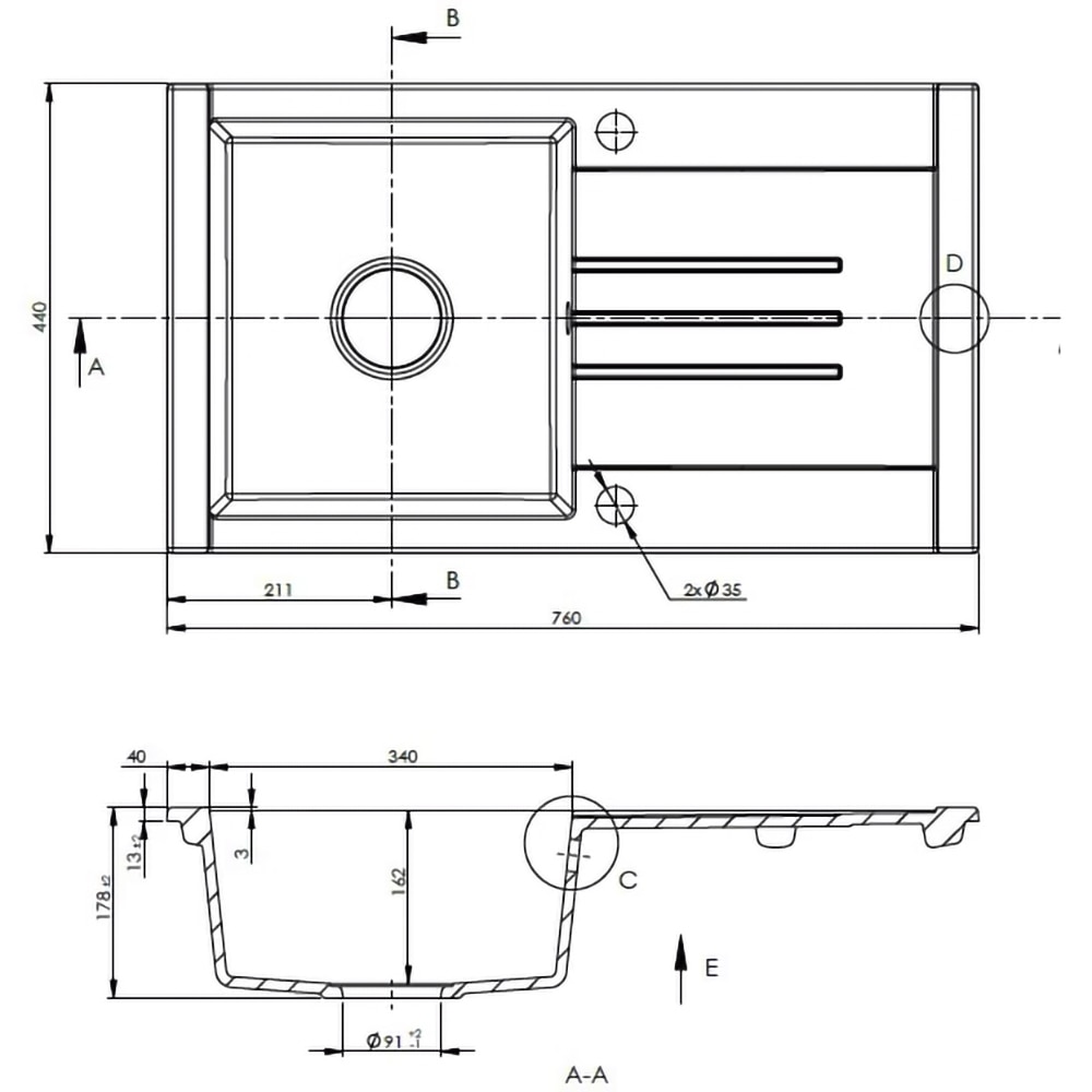Chiuveta bucatarie SANDONNA Arona 76, 1 cuva, picurator reversibil, compozit granit, alb
