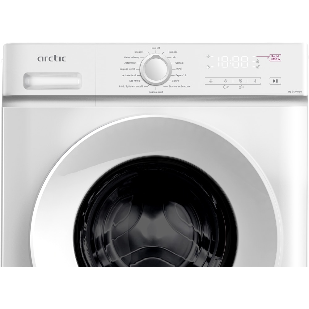 Masina de spalat rufe frontala slim ARCTIC ARSMA762WRO, 7 kg, 1200rpm, Clasa A, alb