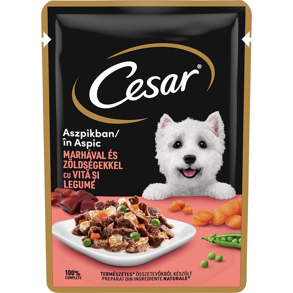 Hrana umeda pentru caini CESAR, Adult, Vita si legume in aspic, 100 g