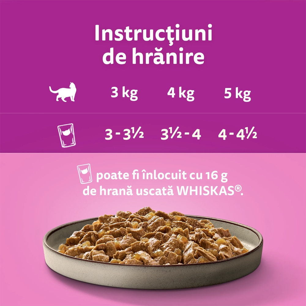 Hrana umeda pentru pisici WHISKAS Pure Delight, Adult, Pui in aspic, 28 x 85 g