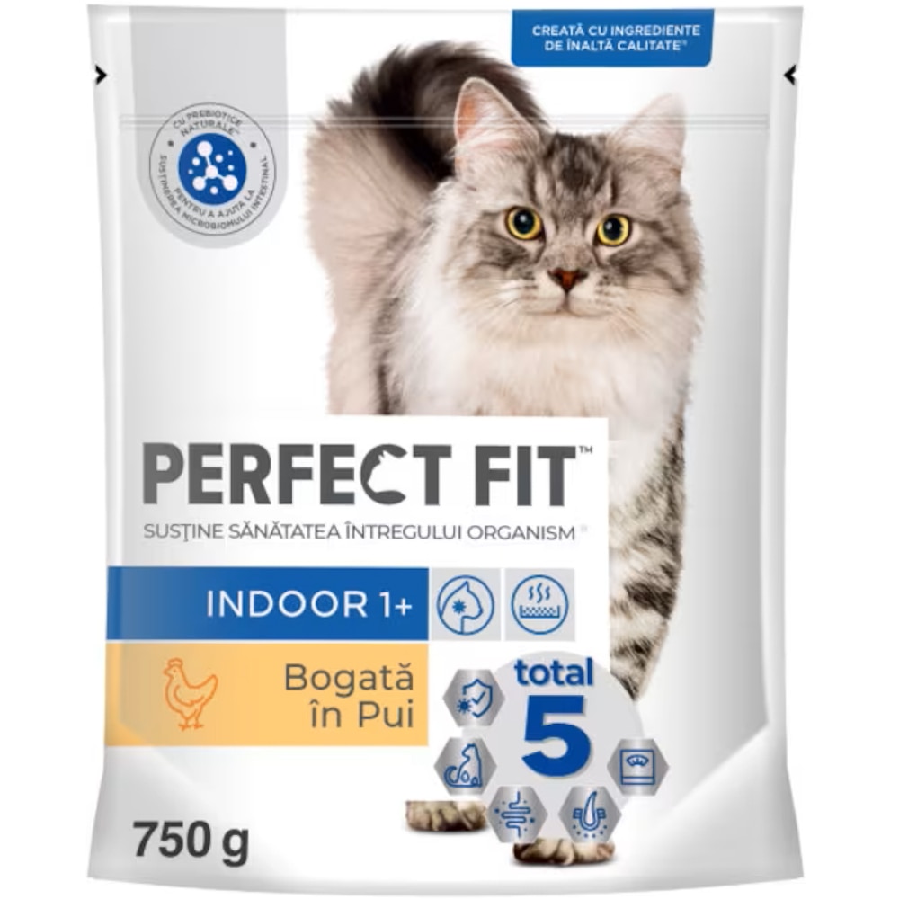 Hrana uscata pentru pisici PERFECT FIT Indoor, Adult, Pui, 750 g