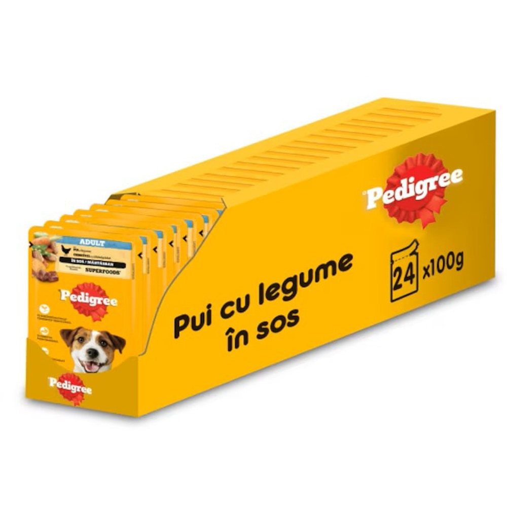 Hrana umeda pentru caini PEDIGREE, Adult, Pui si legume in sos, 24 x 100 g