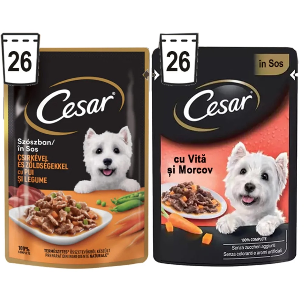 Hrana umeda pentru caini CESAR, Adult, Mix in sos, 13 x 4 x 100 g