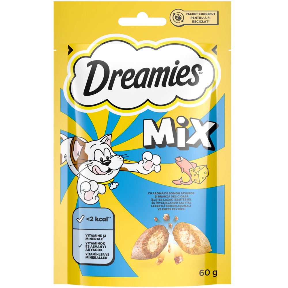 Recompense pentru pisici DREAMIES, Branza si somon, 6 x 60 g