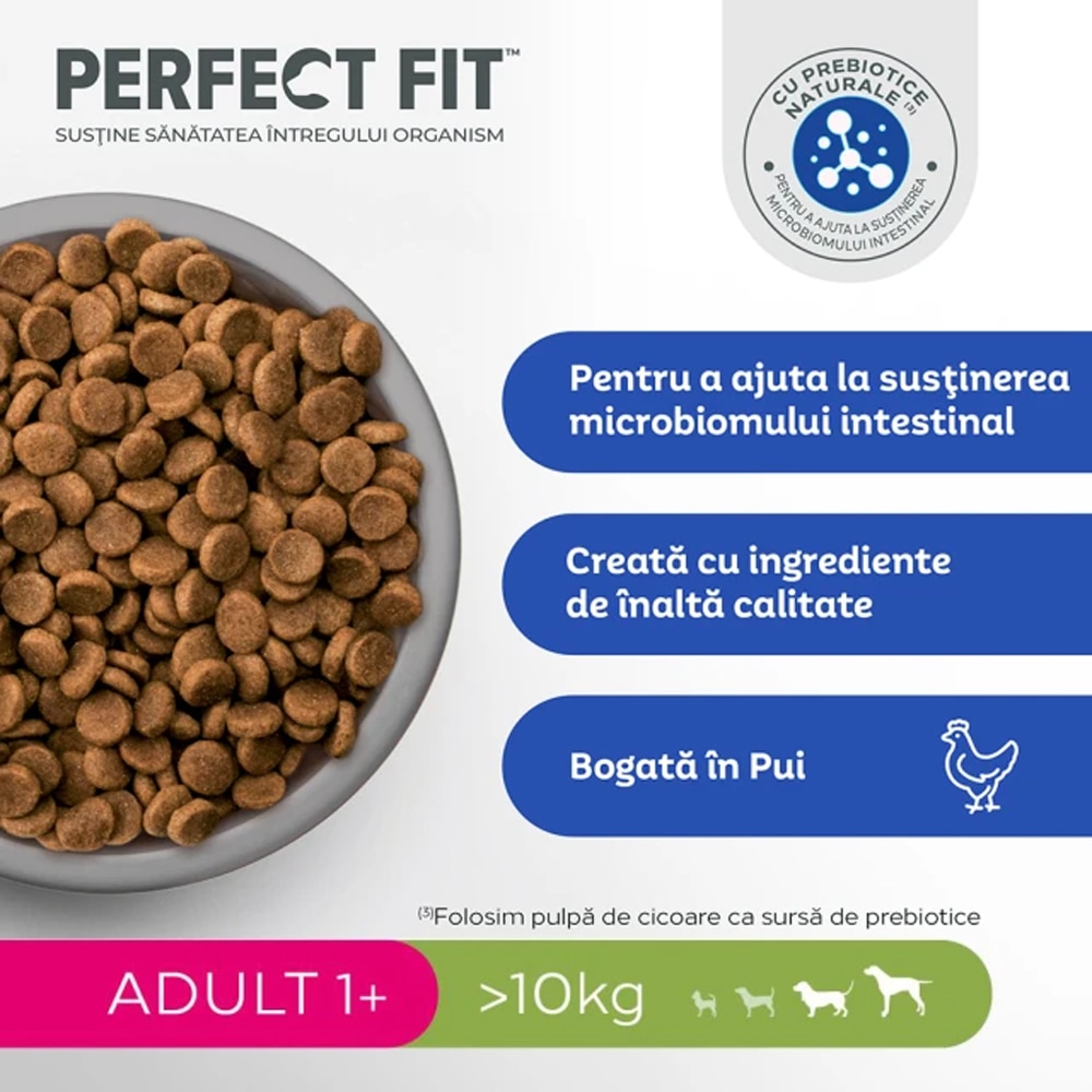 Hrana uscata pentru caini PERFECT FIT, Adult, Pui, 1.4 kg