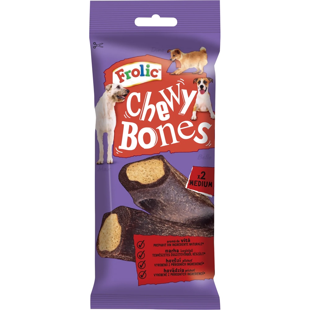 Recompense pentru caini FROLIC Chewy Bones, Vita, 12 x 170 g
