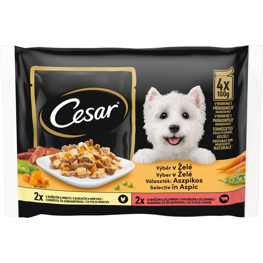 Hrana umeda pentru caini CESAR, Adult, Mix in aspic, 13 x 4 x 100 g