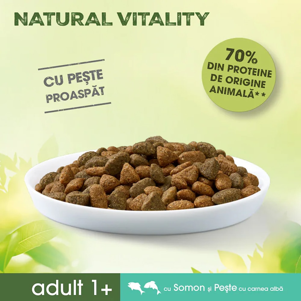 Hrana umeda pentru pisici PERFECT FIT Natural Vitality, Adult, Somon si peste, 650 g