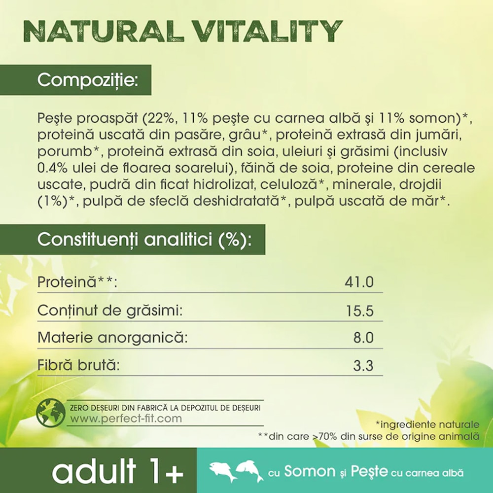 Hrana umeda pentru pisici PERFECT FIT Natural Vitality, Adult, Somon si peste, 650 g
