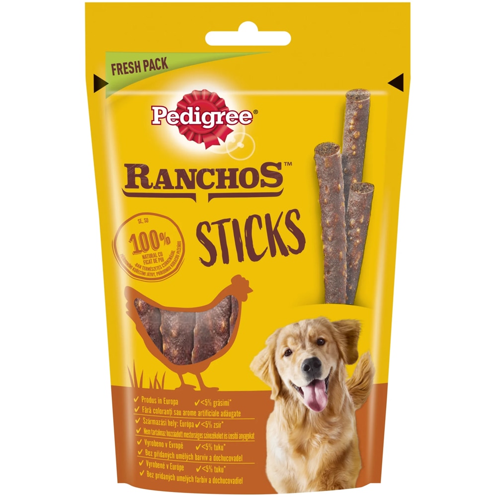 Recompense pentru caini PEDIGREE Ranchos Sticks, Pui, 10 x 60 g
