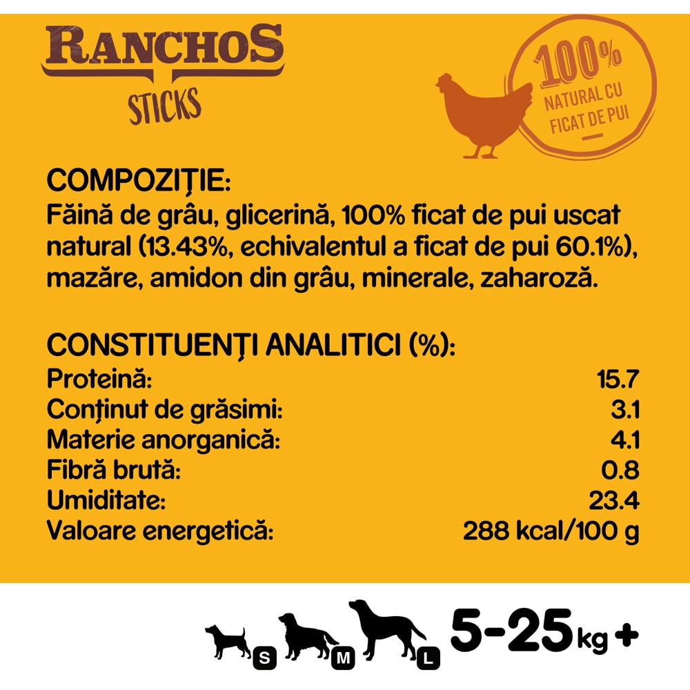 Recompense pentru caini PEDIGREE Ranchos Sticks, Pui, 10 x 60 g