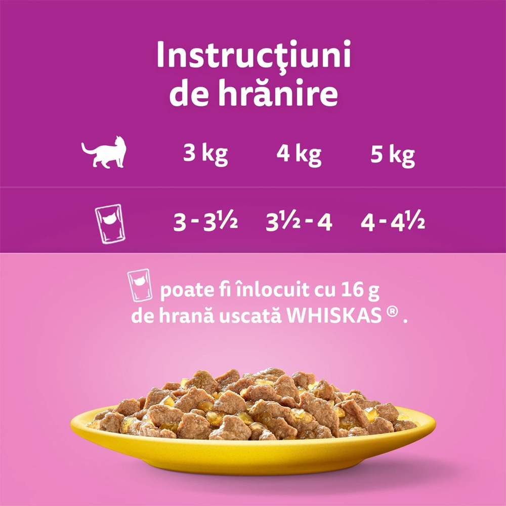 Hrana umeda pentru pisici WHISKAS, Adult, Pui in aspic, 28 x 85 g