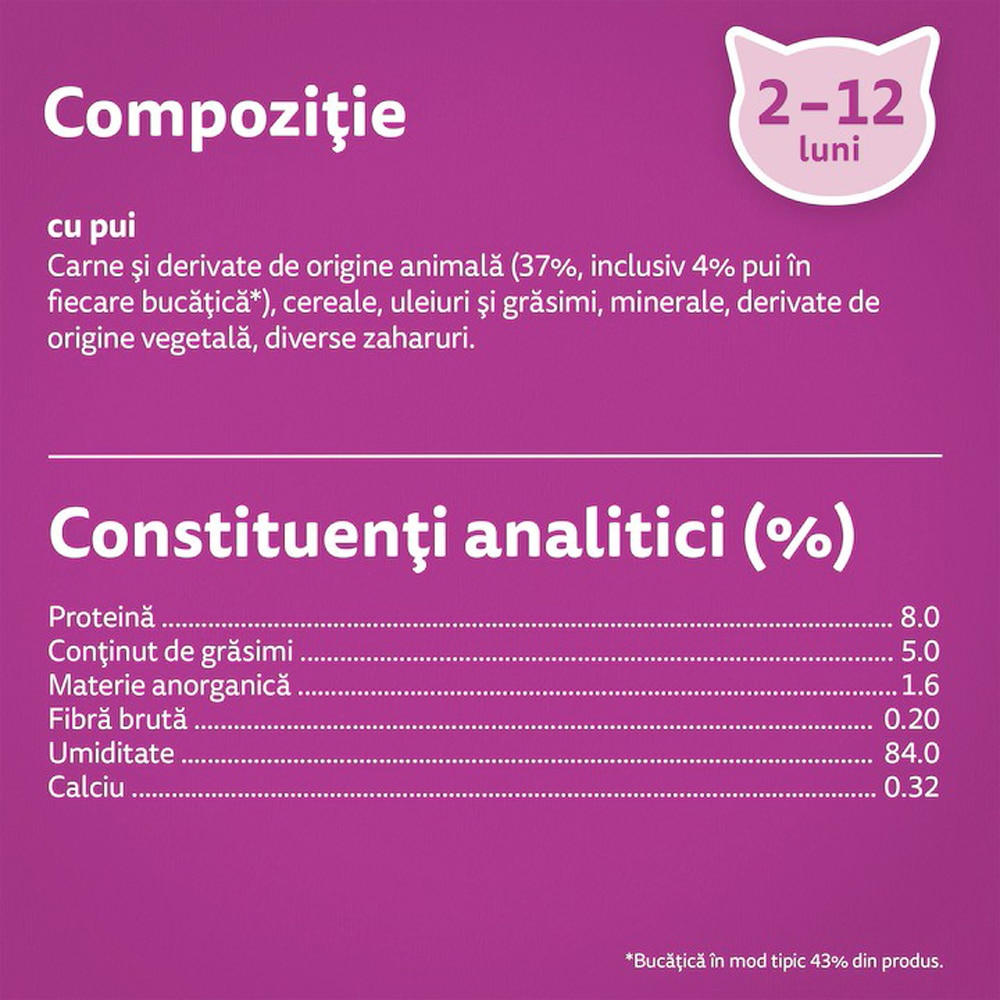 Hrana umeda pentru pisici WHISKAS, Junior, Pui in aspic, 28 x 85 g