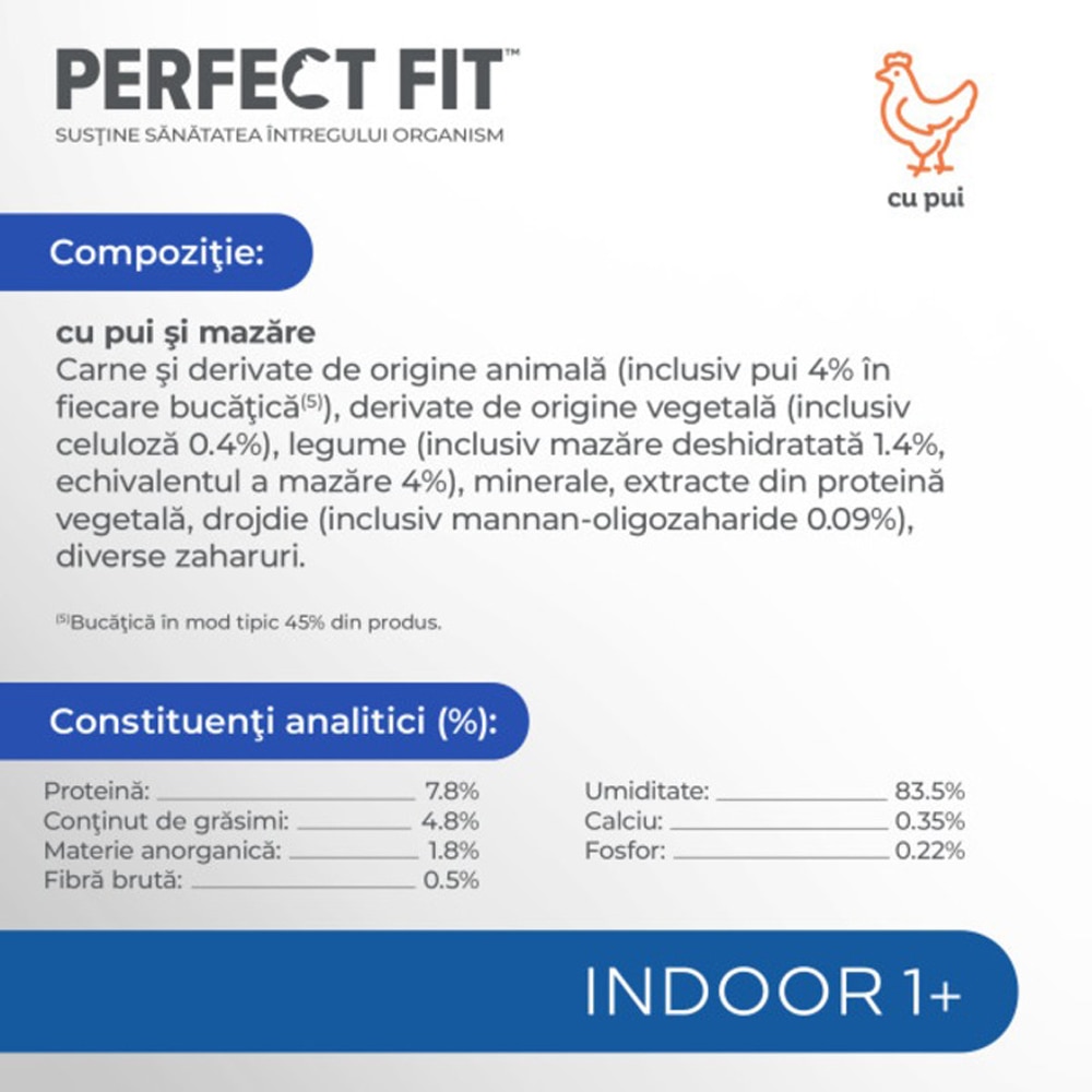 Hrana umeda pentru pisici PERFECT FIT Indoor, Adult, Pui, 12 x 85 g