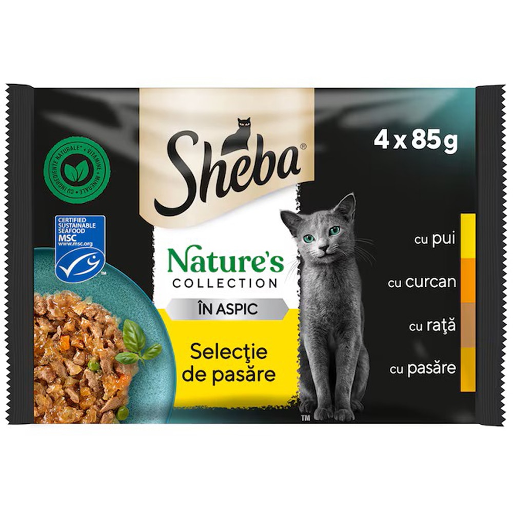 Hrana umeda pentru pisici SHEBA Nature's Collection, Adult, Pasare in aspic, 13 x 4 x 85 g