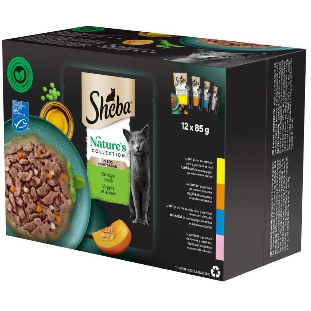 Hrana umeda pentru pisici SHEBA Nature's Collection, Adult, Mix in sos, 12 x 85 g