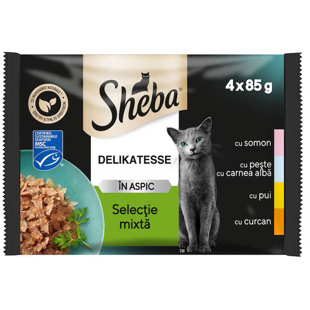 Hrana umeda pentru pisici SHEBA Delikatesse, Adult, Mix in aspic, 13 x 4 x 85 g