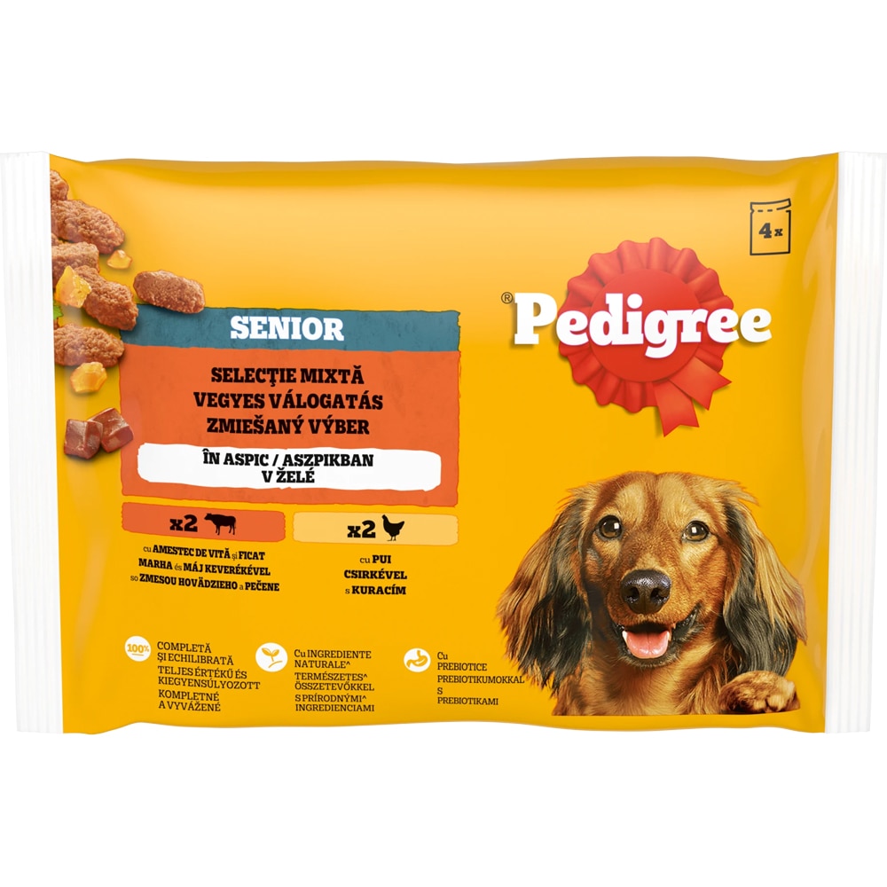 Hrana umeda pentru caini PEDIGREE, Senior, Mix in aspic, 13 x 4 x 100 g