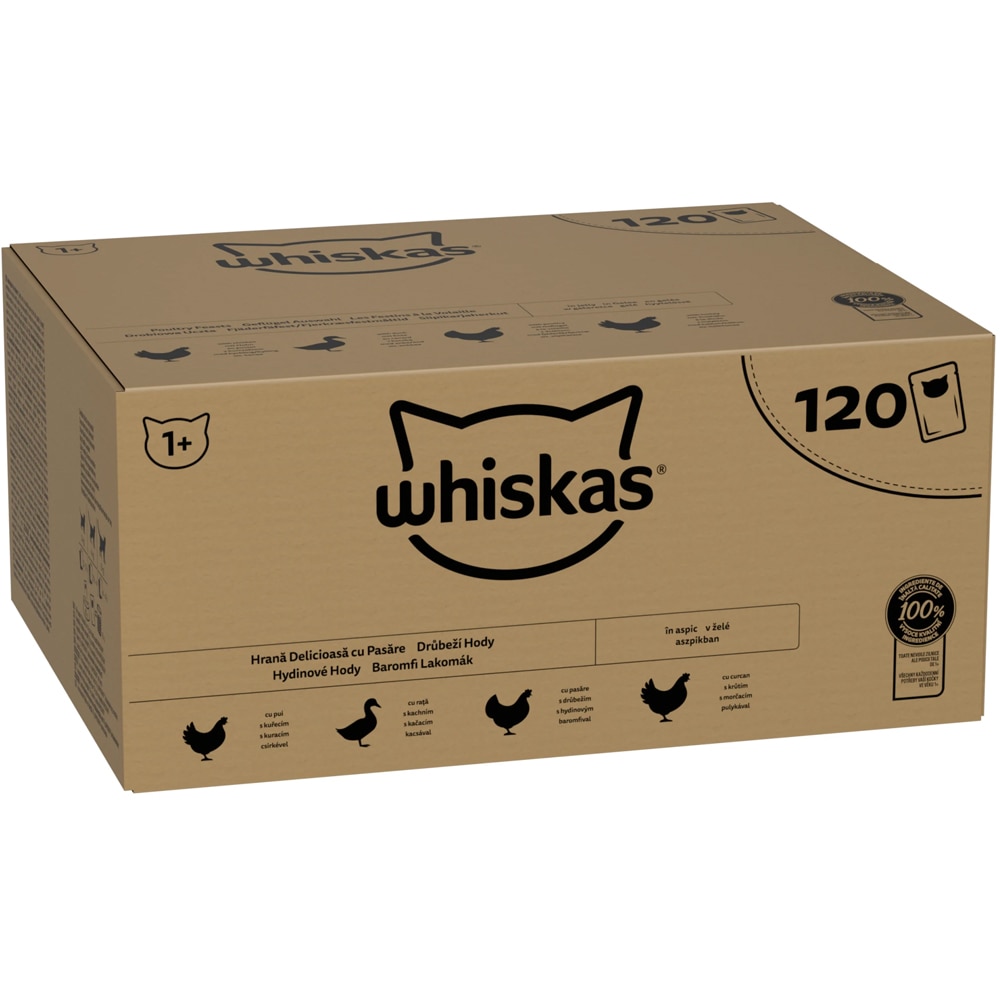 Hrana umeda pentru pisici WHISKAS Poultry Feasts, Adult, Pasare in aspic, 120 x 85 g