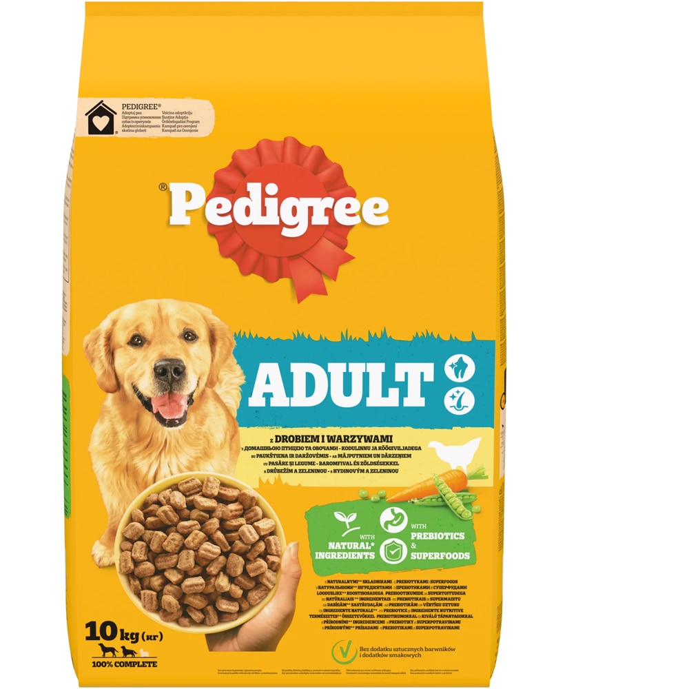 Hrana uscata pentru caini PEDIGREE, Adult, Pasare si legume, 10 kg