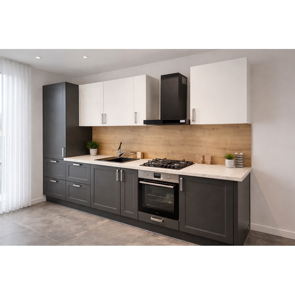 Mobila bucatarie Artemisia-Balsamita, PAL, 330 x 60 x 216 cm, grafit-alb mat