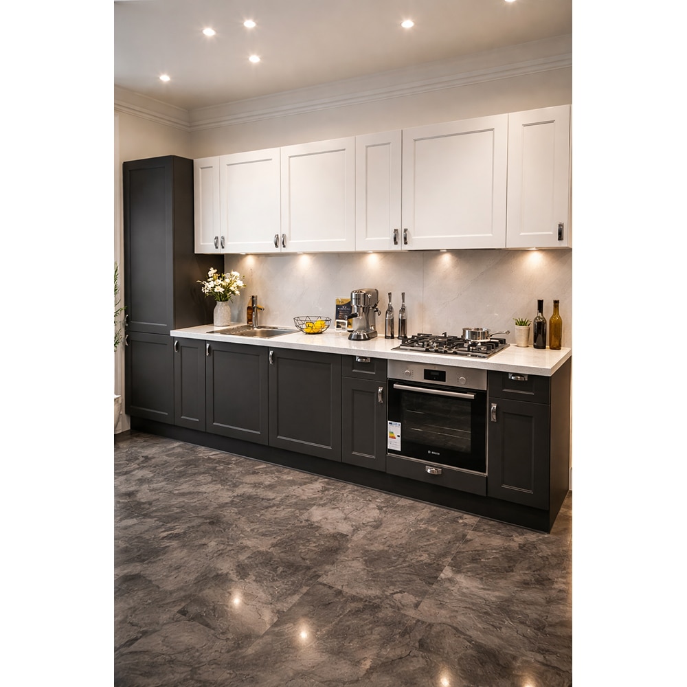 Mobila bucatarie Artemisia, PAL, 330 x 60 x 216 cm, grafit-alb