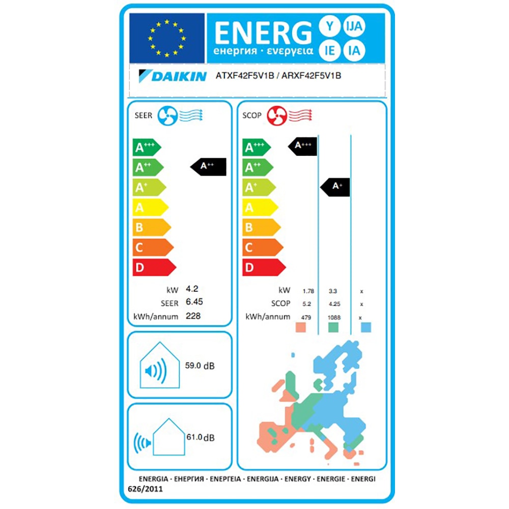 Aer conditionat DAIKIN Siesta F, 1400BTU, A++/A+, Inverter, Functie Incalzire, Wi-Fi, alb