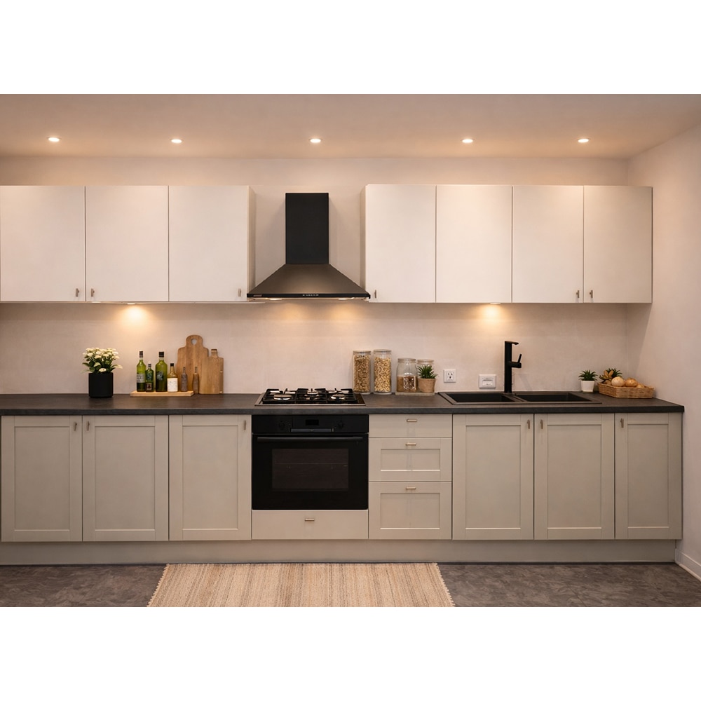 Mobila bucatarie Ashmead-Balsamita, PAL, 330 x 60 x 216 cm, crem-alb