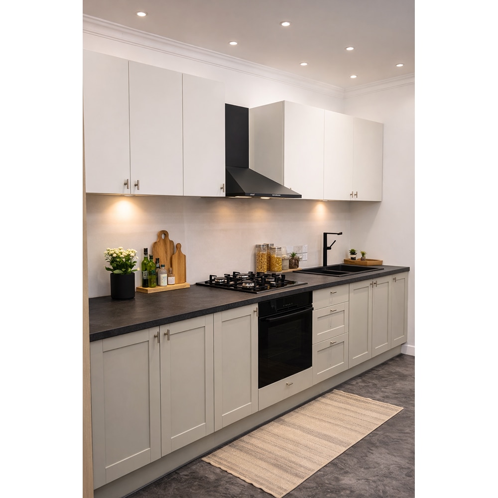 Mobila bucatarie Ashmead-Balsamita, PAL, 330 x 60 x 216 cm, crem-alb